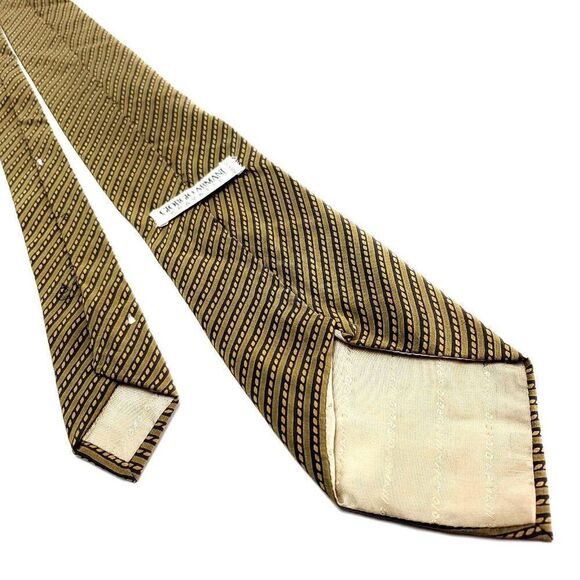 Giorgio Armani Brown Silk Tie Woven Short Regimental Striped - Picture 4 of 6